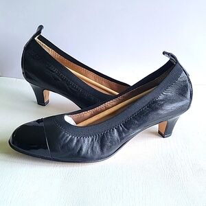 Anyi Lu Pumps Payge Slip On Cap Toe Black Classic Heels Italy Womens 38.5